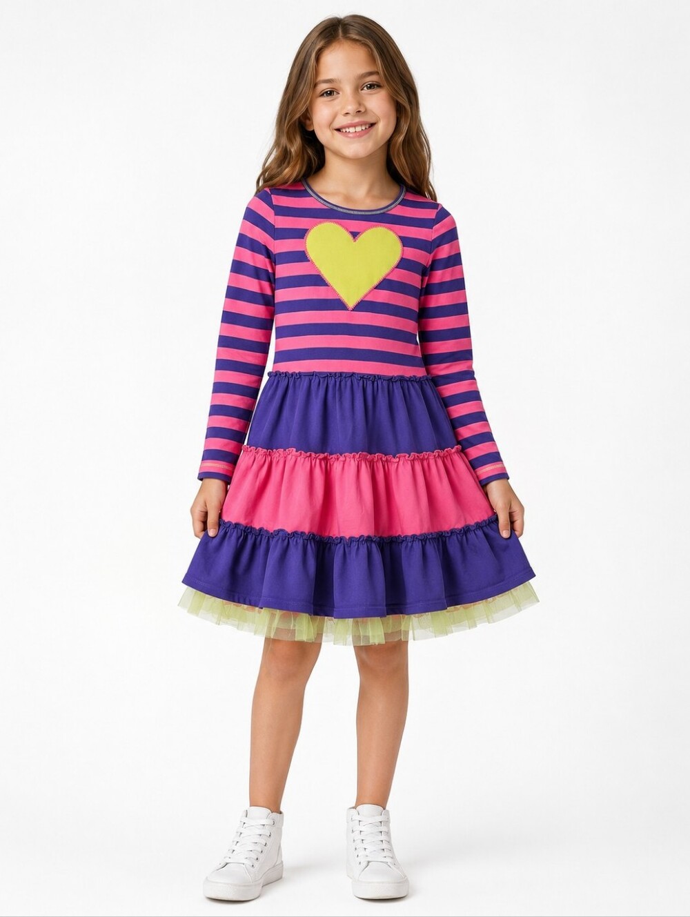 Hanna Andersson Girls Long Sleeve Tulle Shimmer Tiered Dress Size 130 US 8